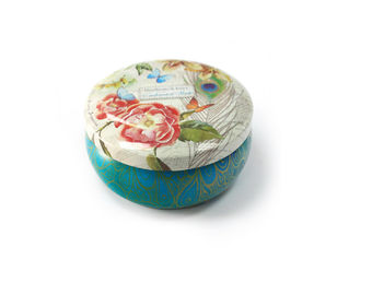 China Caixa redonda da lata de Matel da forma original com a caixa da lata do presente do teste padrão de flor para o empacotamento cosmético fornecedor