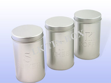 China Verniz lustroso redondo de prata liso dos recipientes de armazenamento do alimento da caixa do metal fornecedor