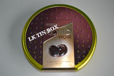 China Caixa redonda impressa da lata do chocolate de Ferrero com gravação e dobradiça do fio fornecedor